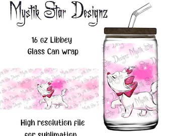 French Lady Cat Tumbler PNG / 16oz Glass Can Wrap / 16oz Libbey Can Glass / Full Glass Can Wrap / Lindo Amor Gato