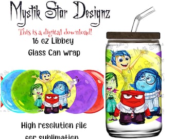 Emotions Libbey Tumbler | 16oz Glass Can digital download Wrap | 16oz Libbey Can Glass | Full Glass Can Wrap | Emotion Cartoon wrap