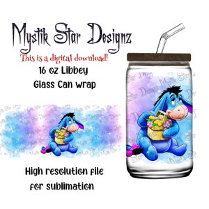 Gobelet âne printanier | Emballage pour boîte de conserve en verre de 16 oz | Verre pour canette Libbey de 16 oz | Emballage en verre plein | Âne dessin animé téléchargement numérique