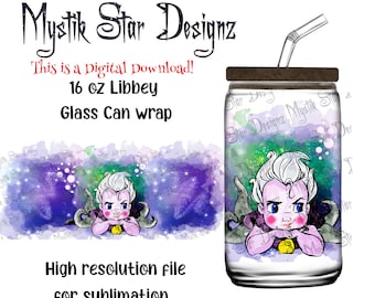 Baby Villain Tumbler | 16oz Glass Can digital download Wrap | 16oz Libbey Can Glass | Full Glass Can Wrap |  Villains Wrap