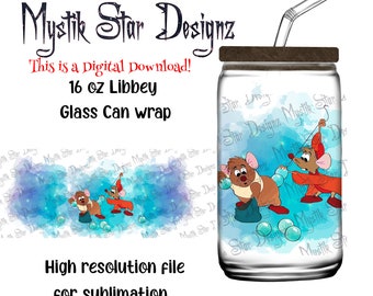 Magic Princess Mice Tumbler | 16oz Glass Can digital download Wrap | 16oz Libbey Can Glass | Full Glass Can Wrap | Magic Gus Jaq Mice