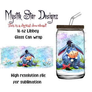 Spring time Donkey Tumbler | 16oz Glass Can digital download | 16oz Libbey Can Glass | Full Glass Can Wrap | Cartoon Donkey