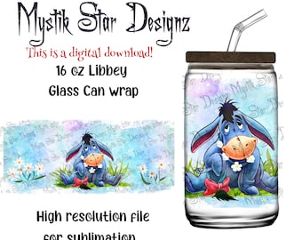 Spring time Donkey Tumbler | 16oz Glass Can digital download | 16oz Libbey Can Glass | Full Glass Can Wrap | Cartoon Donkey