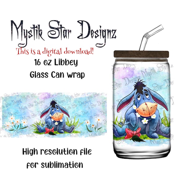 Spring time Donkey Tumbler | 16oz Glass Can digital download | 16oz Libbey Can Glass | Full Glass Can Wrap | Cartoon Donkey