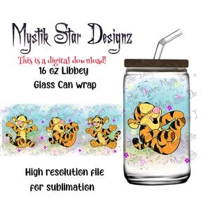 Baby Tigger Becher | 16 Unzen Glasdose digitaler Download | 16 Unzen Libbey Dosenglas | Vollglasdosenverpackung | Comic Bär