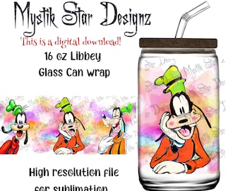 Goofy 16oz Libbey Glass Can Wrap: Full Wrap Design (Digital Download)