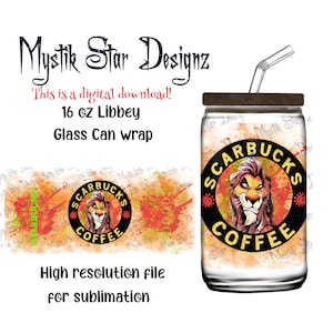 Cartoon Lion Villain PNG | 16oz Can Glass digital download Wrap PNG | 16oz Scar Libbey Glass PNG | Magic Lion Can Glass Full Wrap