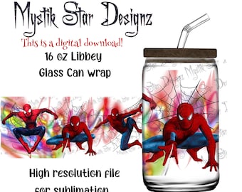 Hero Spider Web Tumbler | 16oz Glass Can digital download | 16oz Libbey Can Glass | Full Glass Can Wrap | Spider Hero  Coffee
