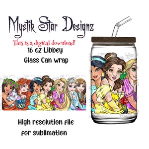 Magic Princess Tumbler | 16oz Glass Can digital download | 16oz Libbey Can Glass | Full Glass Can Wrap | Magic Princess wrap around