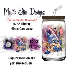 Alien Jedi Becher | 16 Unzen Glasdose digitaler Download Wrap | 16 Unzen Libbey Dosenglas | Vollglasdosenverpackung | Jedi-Stich