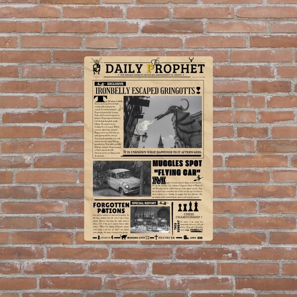 The Daily Prophet-Editable Template-Magical Wizard Poster-Printable-Instant Download-Poster Art-Poster Aesthetic Wall Art-Room Decor.