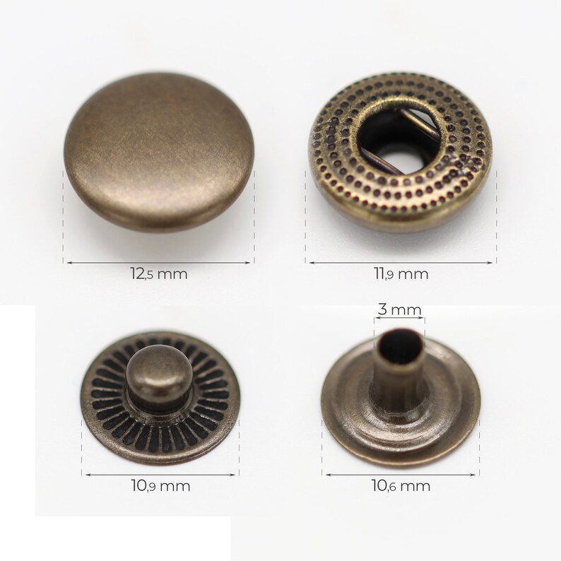 Snap Fasteners S Spring High Quality Brass Snap Fasteners Rustproof Snaps Leather Goods Fabric Antique/Nickel/Black 10mm 12mm 25sets image 4