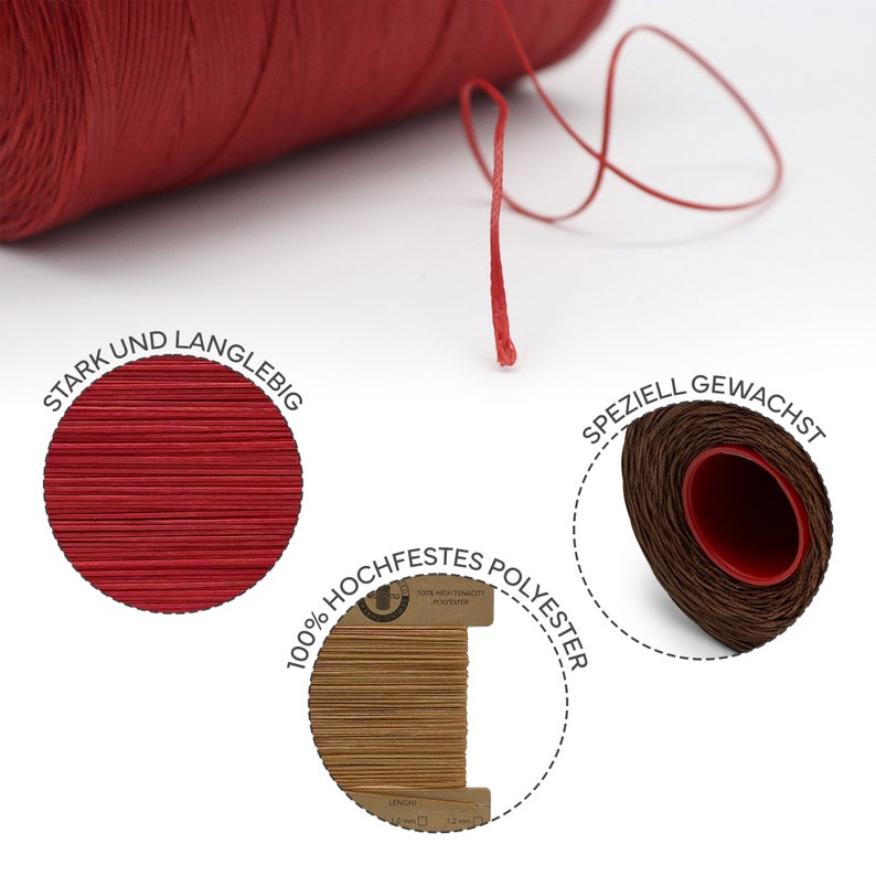 1.2mm Leder Nähen Gewachste Faden Handnähen Hand Sewing Thread 100% High Tenacity Polyester Maximum Strength 50mt Gewachstes Garn Bild 2