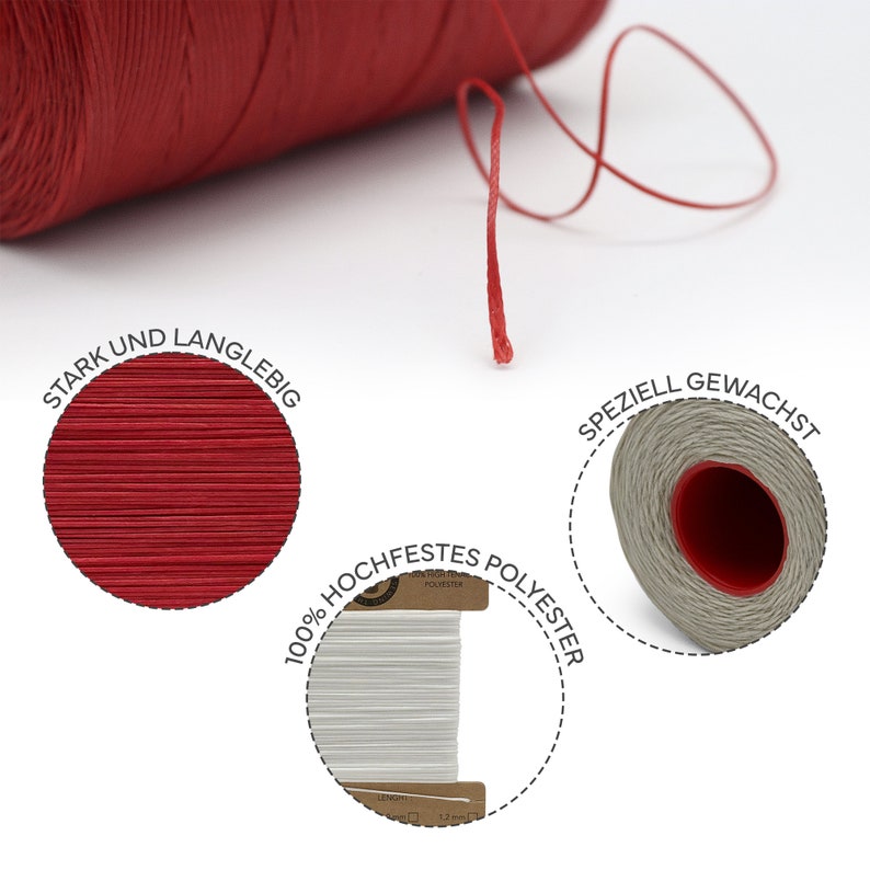 0.6 mm / 0.8mm / 1.0mm / 1.2mm Leder Nähen Gewachste Faden Handnähen Hand Sewing Thread 100% High Tenacity Polyester Maximum Strength 50mt Bild 2