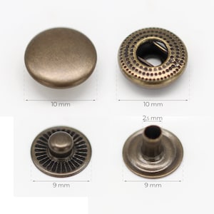 Boutons-pression S-Feather Boutons-pression de haute qualité en laiton antirouille Boutons-pression Maroquinerie Tissu Antique / Nickel / Noir 10 mm 12,5 mm 10sets image 7