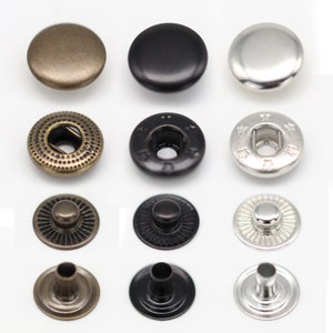 Boutons-pression S Spring Boutons-pression de haute qualité en laiton Boutons-pression antirouille Maroquinerie Tissu Antique / Nickel / Noir 10 mm 12,5 mm 50 sets image 9