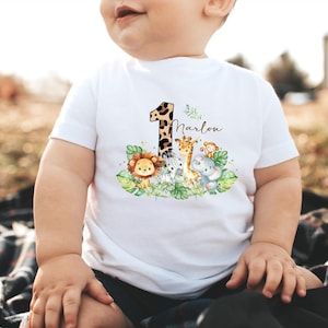 Birthday shirt personalized T-shirt birthday child boy girl jungle animals safari giraffe elephant zebra lion wild one
