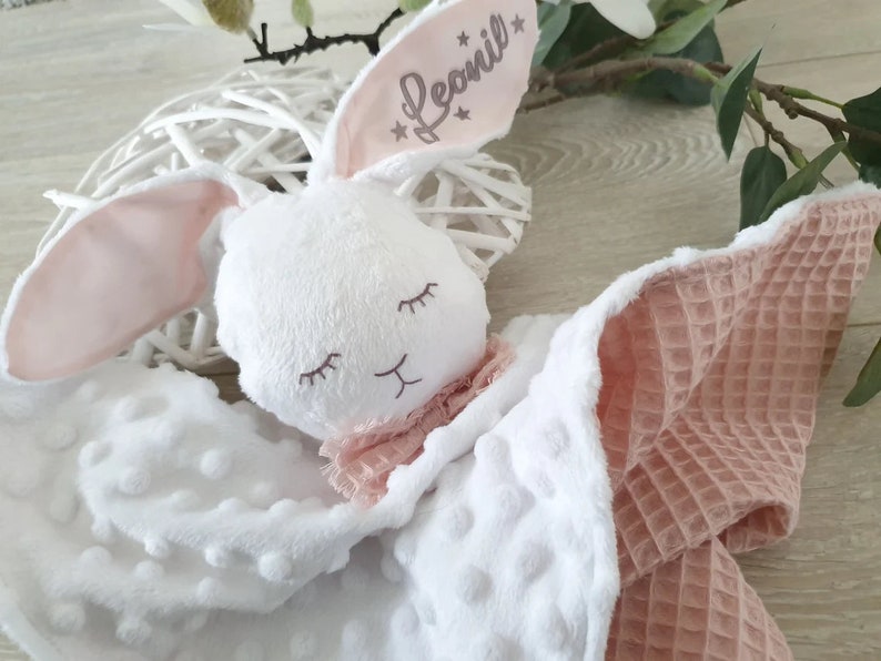 mit Name - Mädchen - Schnuffeltuch Kuscheltier Hase - Babygeschenk, Geschenk zur Geburt