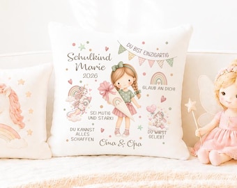 Personalized back-to-school pillow - Encouragement gift - Gift with name - with filling - Watercolor girl gift