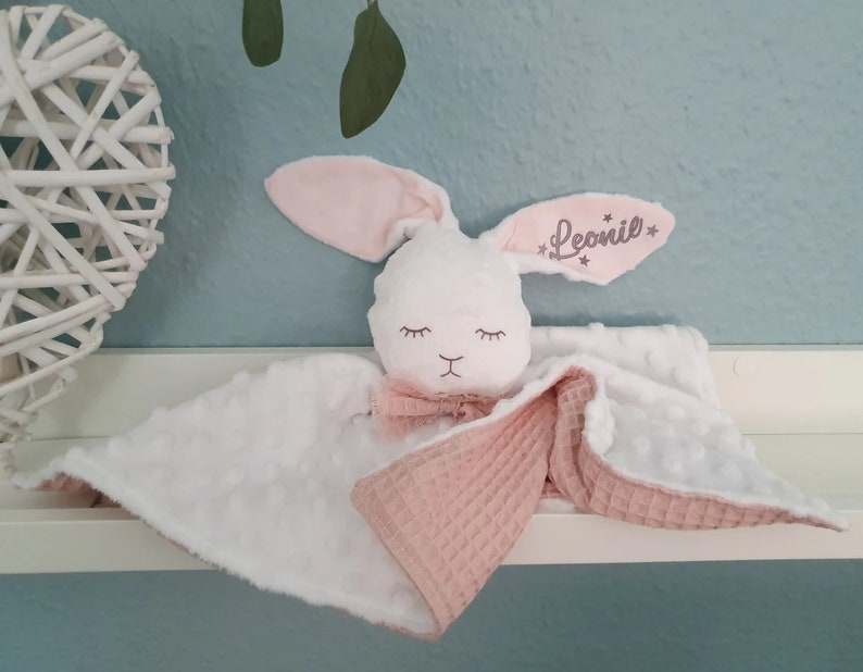 mit Name - Mädchen - Schnuffeltuch Kuscheltier Hase - Babygeschenk, Geschenk zur Geburt