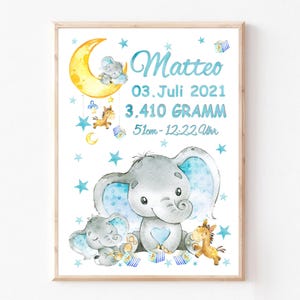 GEBURTSTAFEL Elefant - Waldfreunde - Geburtsdaten Poster - Geburtsanzeige - Baby - personalisiertes Geschenk Geburt