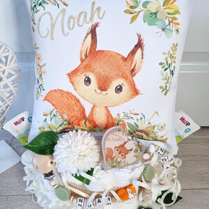 Windeltorte Fuchs  Name Junge - Mädchen - Kuschelkissen - Geschenk, Baby, Geburt + Gratis Grußkarte