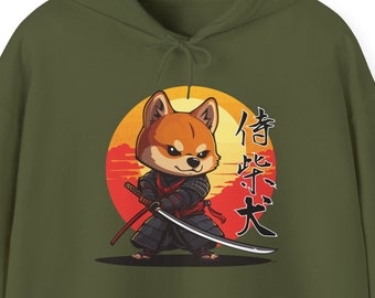 Shiba Inu Kawaii Samurai Unisex Heavy Blend™ Hooded Sweatshirt - Cute Anime Manga Style - Japan Japanese Dog Lover Owner Gift Hoodie