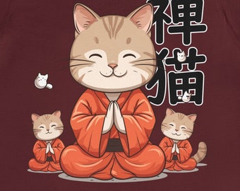 Zen Cat Kawaii Buddhist Monk Unisex Jersey Short Sleeve Tee - Japan Japanese Manga Anime Style  - Cat Lover Owner Gift Happy Neko