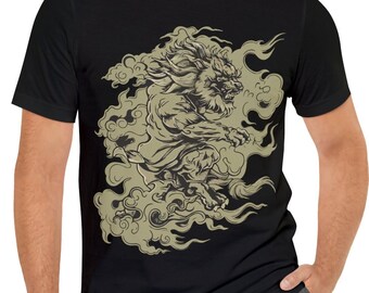 Japanese Kirin Tee - Yokai Flames Lion Dragon - Mythology Japan T-Shirt