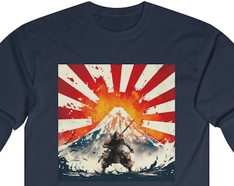 Hinomoto Samurai Japan Long Sleeve Tee - Mt. Fuji - Hinomaru Japanese Rising Sun Imperial Naval Flag Fujisan Shogun Shirt