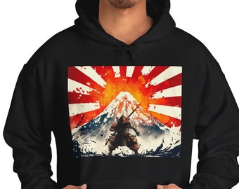 Hinomoto Samurai Japan Hoodie - Mt. Fuji - Hinomaru Japanese Rising Sun Imperial Naval Flag Fujisan Shogun Hooded Sweatshirt