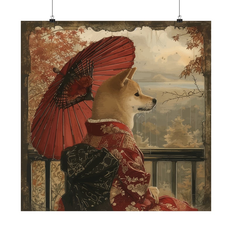 Shiba Inu Geisha Matte Square Posters Edo-period Ukiyo-e Style Print Japanese Wall Art Decor Dog Lovers Owners Gift image 7