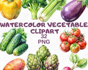 Watercolor Vegetable Clipart Bundle: Farmers Market PNG Graphics (Digital Download)