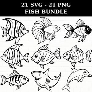 Fish SVG and PNG Bundle: 21 Sea Creature Designs (Digital Download