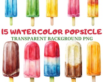 Watercolor Popsicle Clipart Bundle: Summer Dessert PNGs (Digital Download, 4096x4096 PX)