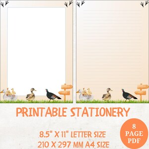 Papelería imprimible de animales de granja, 8 bordes de papelería imprimibles, papel de escritura imprimible con ilustración, plantilla de Goodnotes, animales de granja