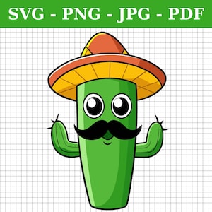 Funny Mexican Cactus with Sombrero SVG PNG: Cinco de Mayo Clip Art