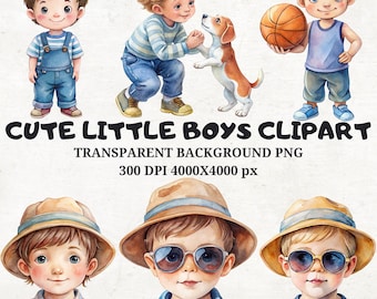 Watercolor Boys Clipart, Nursery Art (PNG