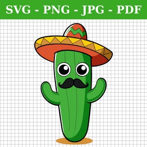 Funny Mexican Cactus with Sombrero SVG PNG: Cinco de Mayo Clip Art