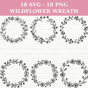 Wildflower Wreath SVG PNG Bundle: Hand-Drawn Floral Frames (Digital Download)