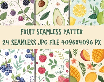 Fruit Seamless Patterns: Preppy Digital Paper Set (JPG Download 4096x4096px)