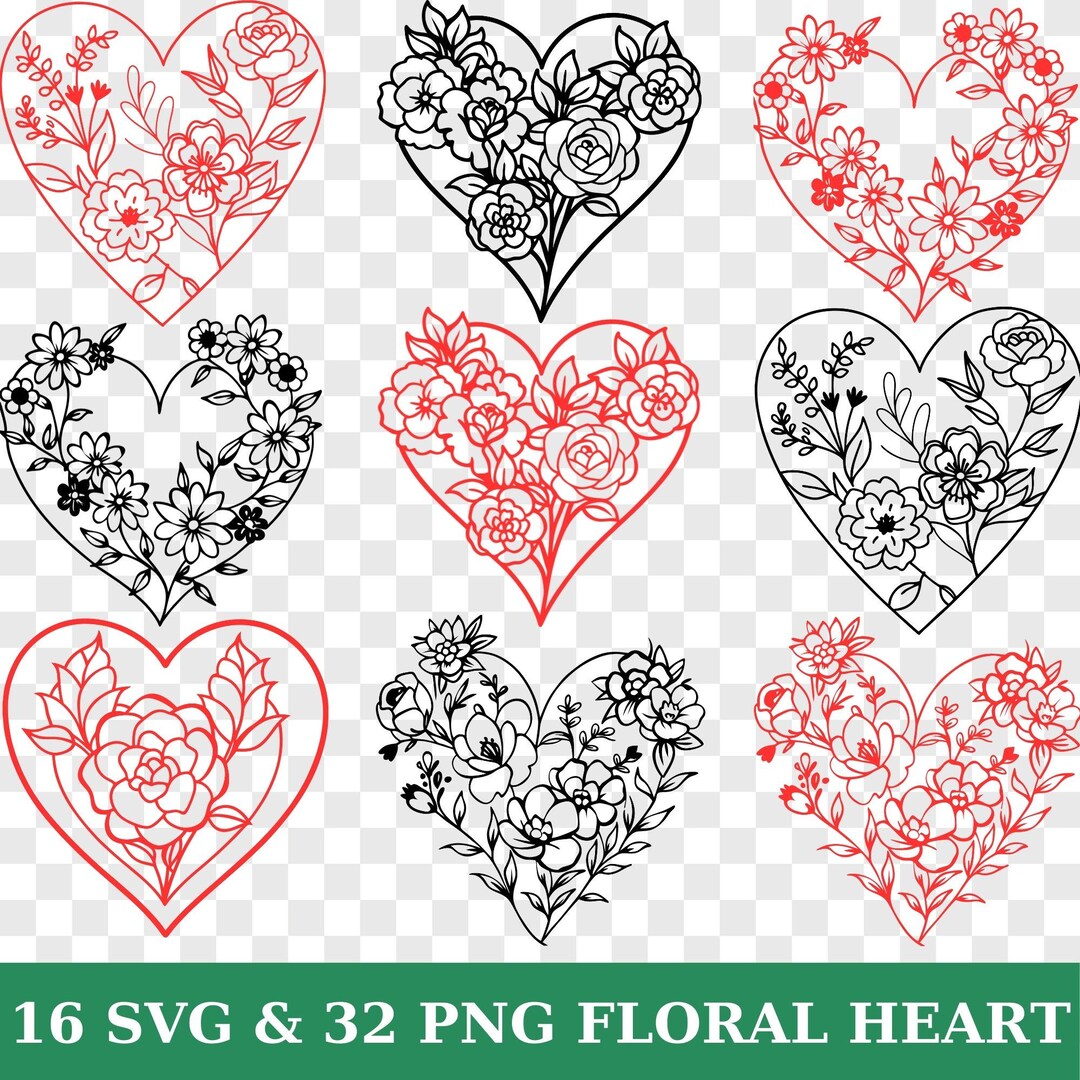 Valentine Floral Heart SVG & PNG: Shirt Design, Cards (digital Download ...