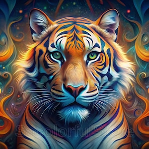 Watercolor Tiger Art Print: Colorful AI-Generated Home Decor (Digital Download, PDF & JPEG File)