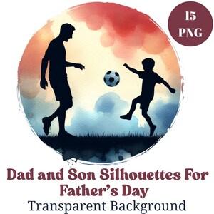 Father&#39;s Day Watercolor Clipart: Dad and Son Silhouettes (PNG Digital Download)