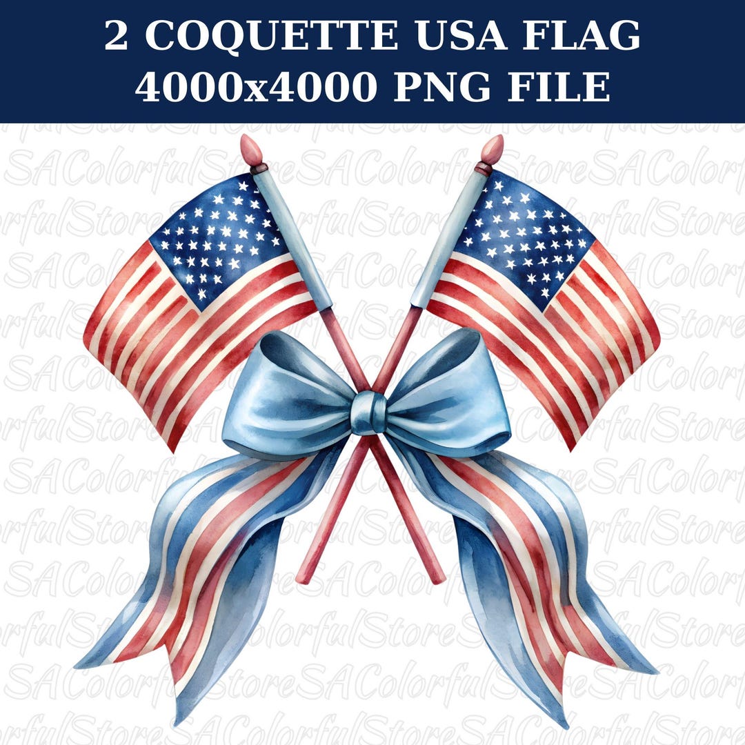 Watercolor American Flag PNG: Coquette 4th of July Design (digital ...