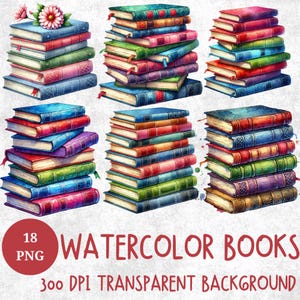 18 Watercolor Books Clipart, Education Illustrations Book Stack png, Painted Book Clipart, Book, Reading png Graphics, Instant Download