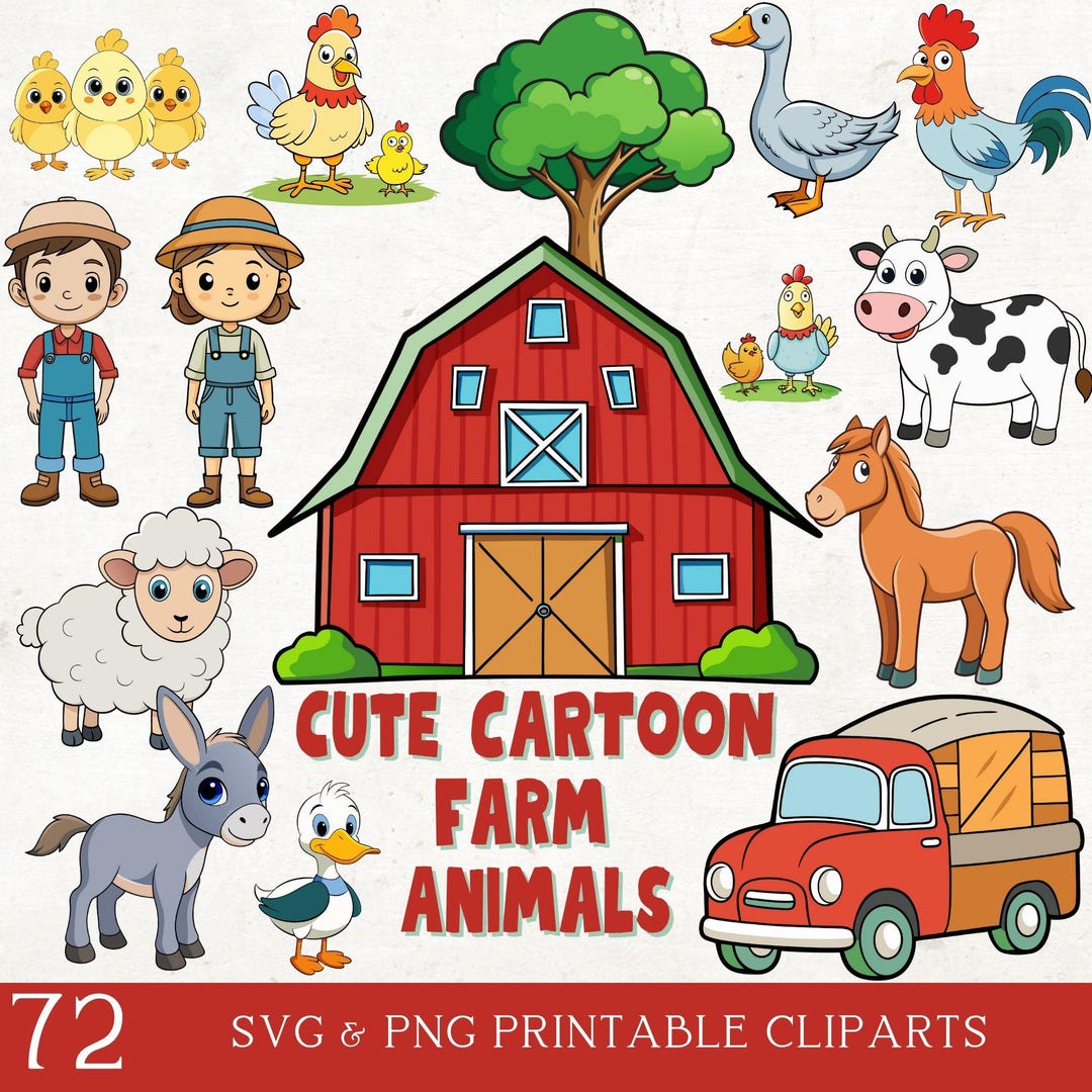 Cute Farm Clipart 36 SVG - 36 PNG Farm Animal Watercolor Png Svg Pig ...