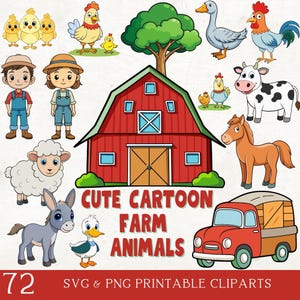Watercolor Farm Animal Clipart: Nursery Decor SVG PNG (36 Files)