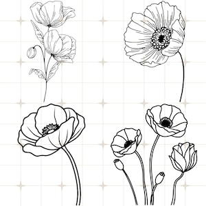 Poppy Cut Files Poppy Flower SVG Bundle: Hand-drawn Outline Designs (digital Download ...