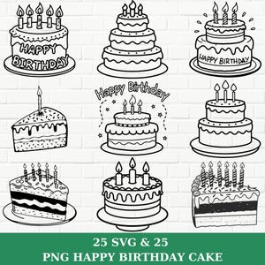 Birthday Cake SVG and PNG, Cake svg and png Bundle, Silhouette, Birthday Cake Svg,Instant Download,Png,  Clip Art Cut File Silhouette